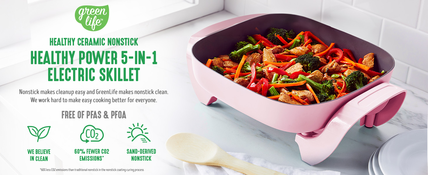 GreenLife, Ceramic Nonstick, PFAS-Free, Non-Toxic, Electric Skillet, Electrics
