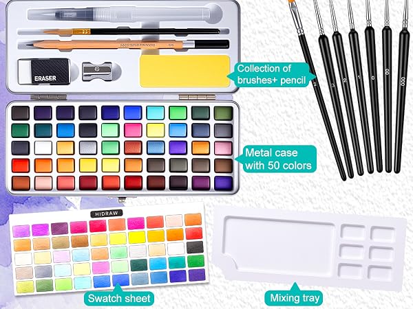 50 Colors Watercolor Paint Set