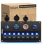 Nilight 8 Gang Rocker Switch Panel Waterproof Aluminum Marine Panel with PD Type C &amp; USB Charger ...