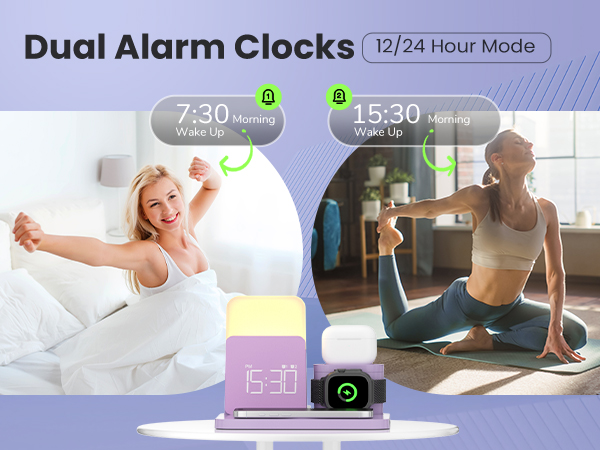 Wireless Charging Station, 7 in 1 Wireless Charger Stand with Alarm Clock