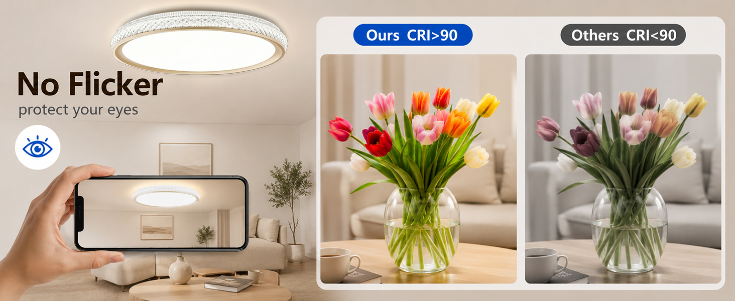 15 In LED Flush Mount Ceiling Light Fixture 3800LM Dimmable 5CCT Modern for Kitchen Kitchen Bathroom