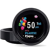 WELLIFE 7 Inch Plastic Plates Black 50 Count Disposable Plastic Plate for Party Dessert Small Pla...