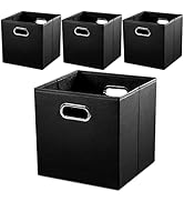 PRANDOM Leather Foldable Cube Storage Bins 13x13 inch [4-Pack] Fabric Storage Baskets Cubes Drawe...
