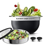 Kaiser chef Salad Bowl Kit 74oz,Salad Container For Lunch,18/8 Stainless Steel,Salad Bowl With Li...