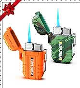 Jaerdhs Lighter, 2 Pack Torch Lighter, Refillable Jet Flame Butane Lighter (Orange+Camo)(Without ...