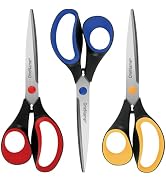 OneName Office Scissors 3-Pack Set,Ergonomic Comfort Grip Right-Handed,Ultra Sharp Pointed Tip,St...
