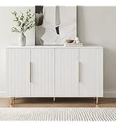 USHOWER 56" Sideboard Buffet Cabinet with Storage - 4 Fluted Doors &amp; Adjustable Shelves, Modern W...