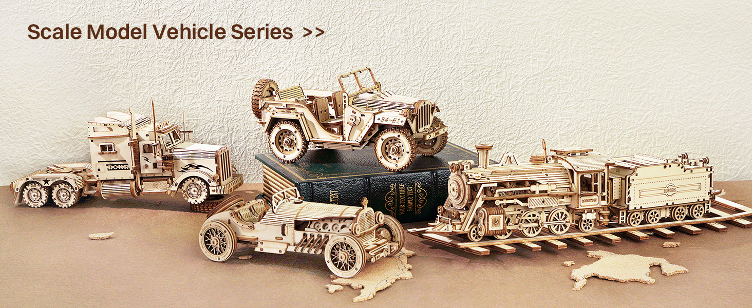 ROKR 3D Wooden Puzzle Model Car Kits to Build for Adults, 1:15 Scale Vintage Car Model Building Kit ...