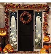 Halloween Vintage Porch Door Banners Decorations Spooky Cute Ghost Floral Hanging Signs for Happy...