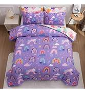 Btargot Lightweight Soft 3 Piece Rainbow Comforter Set with 2 Pillow Covers, Cartoon Love Hearts ...