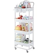 Buzowruil 4-Tier Rolling Utility Cart, Storage Cart with Handle Multi-Purpose and Locking Wheels,...