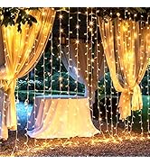 Brightown 300 LED Curtain String Lights, 9.8 FT Hanging Fairy Lights with Remote, 8 Modes, Connec...