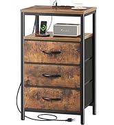 Huuger Nightstand with Charging Station, 27.6 Inch Bedside Table with Fabric Drawers, End Table S...