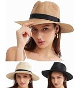 MEINICY 3PCS Womens Wide Brim Beach Hat Roll up Panama Straw Sun Hat Fedora Summer UV Protection ...