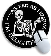 Skeleton Skull Round Mouse Pad, Cute Funny Mousepad for Laptop Gaming Women, with Stitched Edge N...