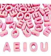 FASHEWELRY 50Pcs 20mm Big Vowel Letter Beads Deep Pink Large Hole Acrylic Alphabet Beads for Brac...