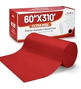 Airbin Plastic Table Cloth, Extra Wide 60 in X 310 Ft Red Plastic Tablecloth Roll with Any Cut Sl...