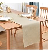 Farmhouse Rustic Table Runner Beige Faux Linen Double Layer Table Runners Thick Reversible Table ...