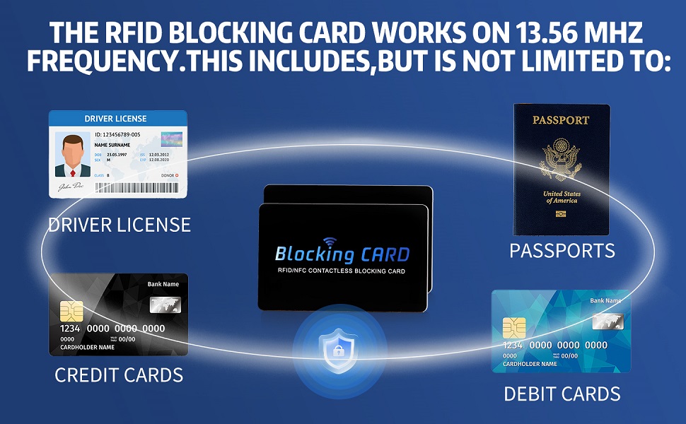The RFID blocking card works on 13.56 MHz frequency.