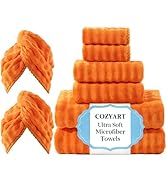 COZYART Lint Free Towel Sets 8 Pcs Orange, 500GSM, Super Soft, Absorbent &amp; Quick Dry Microfiber 3...