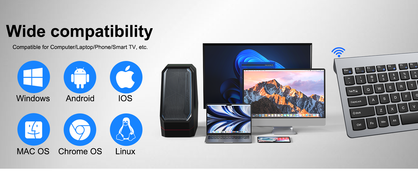 Wireless Keyboard and Mouse Combo, Ultra-Slim Full Size Silent Ergonomic Keyboard Mouse