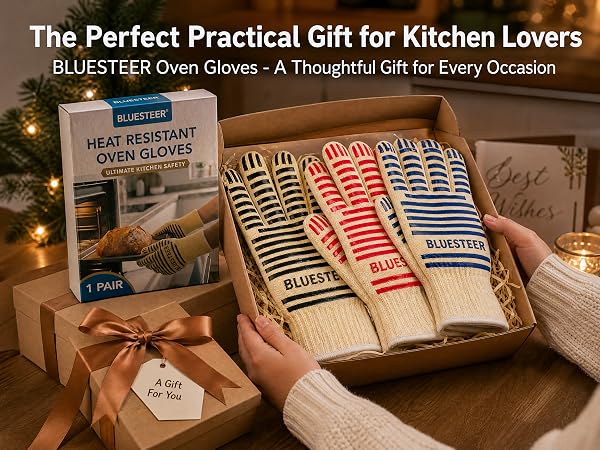 BLUESTEER heat-resistant oven mitts, the perfect practical gift for kitchen enthusiasts