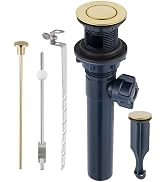 Bathroom Sink Drain with Lift Rod, Pop Up Sink Drain with Overflow, Brushed Gold Drain Stopper fo...