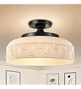 Lamomo Semi Flush Mount Ceiling Light,White Glass Shade Black Hallway Light Fixture,3-Bulb Globe ...