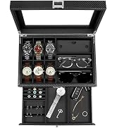 GUKA Watch box, 6 Slot Watch Case, 3 Slot Sunglass Organizer, Watch Cases for men with Real Glass...