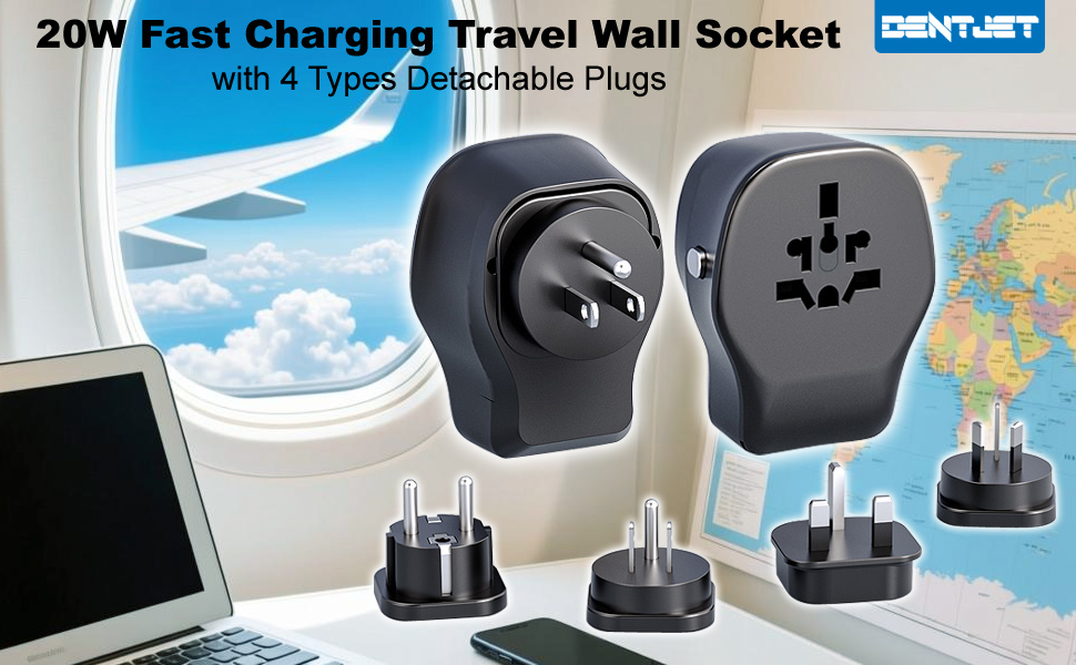 Plug adapter with 4 detachable plug