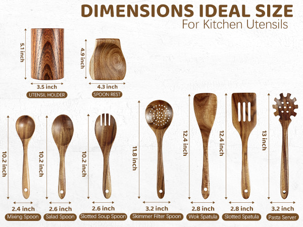 Natural Teak Utensil Set Size