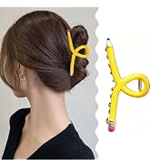 Pencil Hair Claw Clip for Women Girls, Yellow Metal Large Non Slip Hair Claws for Thick Thin Hair...