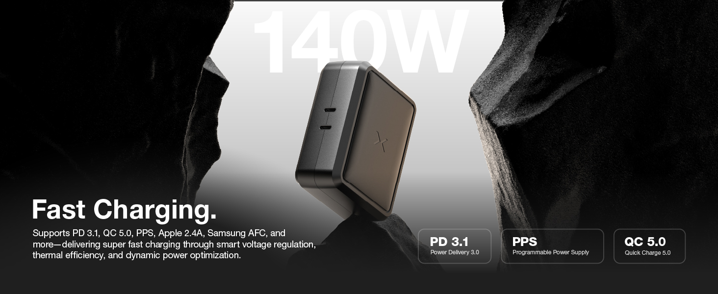 Supports PD 3.1, QC 5.0, and PPS and other charging protocols for super fast charging