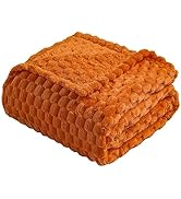 Vessia Flannel Fleece Throw Blanket(50x70 inch), 3D Jacquard Burnt Orange Fuzzy and Warm Blanket ...