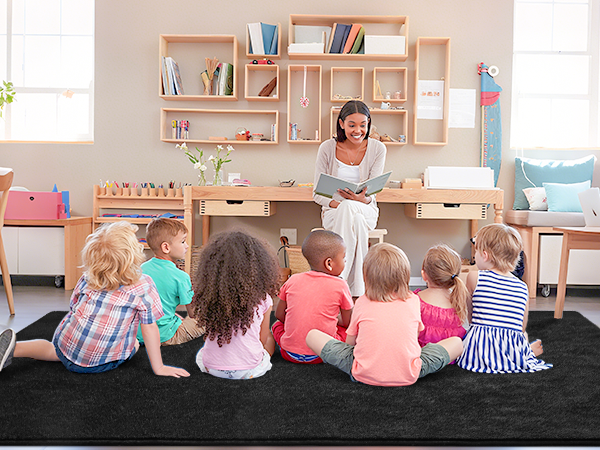 6x9 Washable Area Rugs for Bedroom Living Room Classroom Soft Memory Foam Rug for Kids Carpet Black