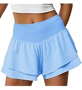 Fisoew Womens High Waisted Athletic Shorts Ruffle Tiered Running Workout Tennis Shorts with Build...