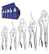 WORKPRO 5-Piece Locking Pliers Set, 5"/7"/10" Curved Jaw &amp; 6.5"/9.5" Long Nose, CR-MO Steel Const...