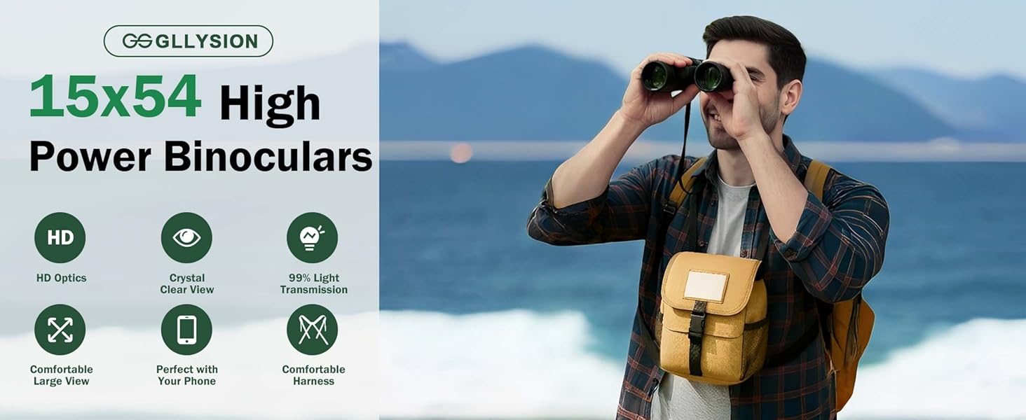 Gllysion 15x54 Binoculars for Adults High Powered