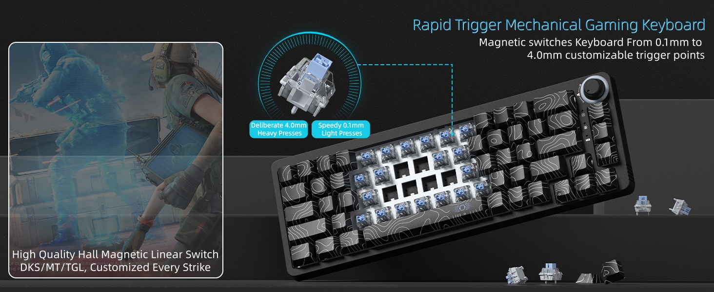 60% Keybord, Rapid Trigger Keyboard 60% Percent, Hall Effect Topographic Gaming Keyboard