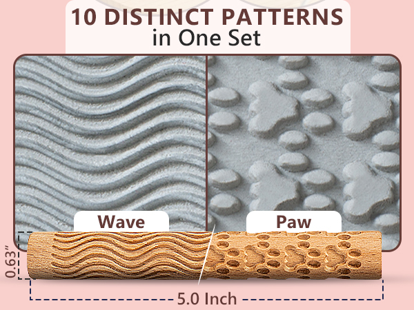 Wave and Paw pattern beech wooden rollers