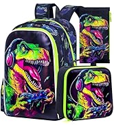 CCJPX 3Pcs Dinosaur Backpack for Boys, 16" Gamer Kids Bookbag with Lunch Box, Cool Water Resistan...