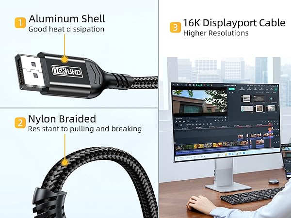 16K Displayport Cable 2.1, DP 2.1 80Gbps Cable