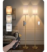 GOEBLESON 2Pack 64.6” Dimmable Floor Lamp for Living Room with Remote &amp; Foot Switch, Corner Floor...