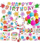 Paint Party Decorations 215Pcs Paint Splatter Party Supplies Art Party Decorations Plates,Napkins...