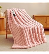 Electric Heated Throw Blanket Sherpa 50"x60" Pink Ultra Soft Luxury Fluffy Faux Rabbit Fur Machin...