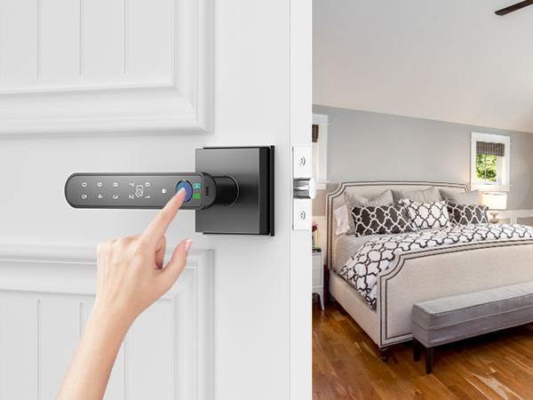 thumb print door knobs for bedroom fingerprint Access square black