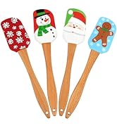 BOYAN Christmas Silicone Spatula, Set of 4, Christmas Spatulas with Wooden Handle for Baking, Kit...