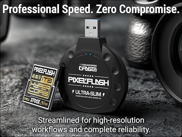 Black PixelFlash Classic USB CFast reader adapter for pro speed, zero compromise reliability