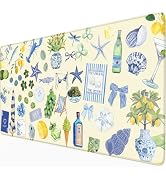 Nasdalgias Cute Pastel Coastal Themed Desk Mat with Vibrant Sea Life Soft Blue Creamy Large Mouse...