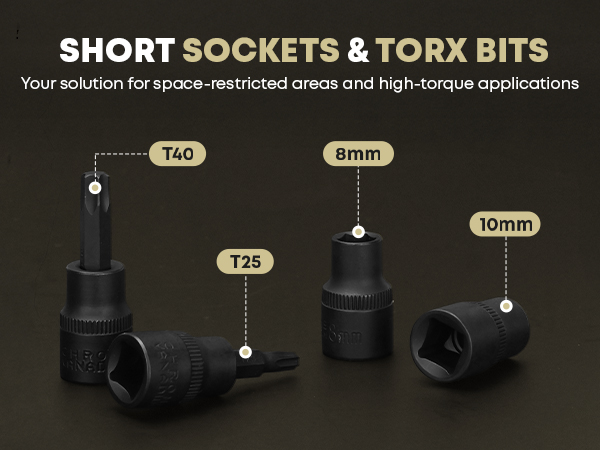 Common short sockets and torx bits